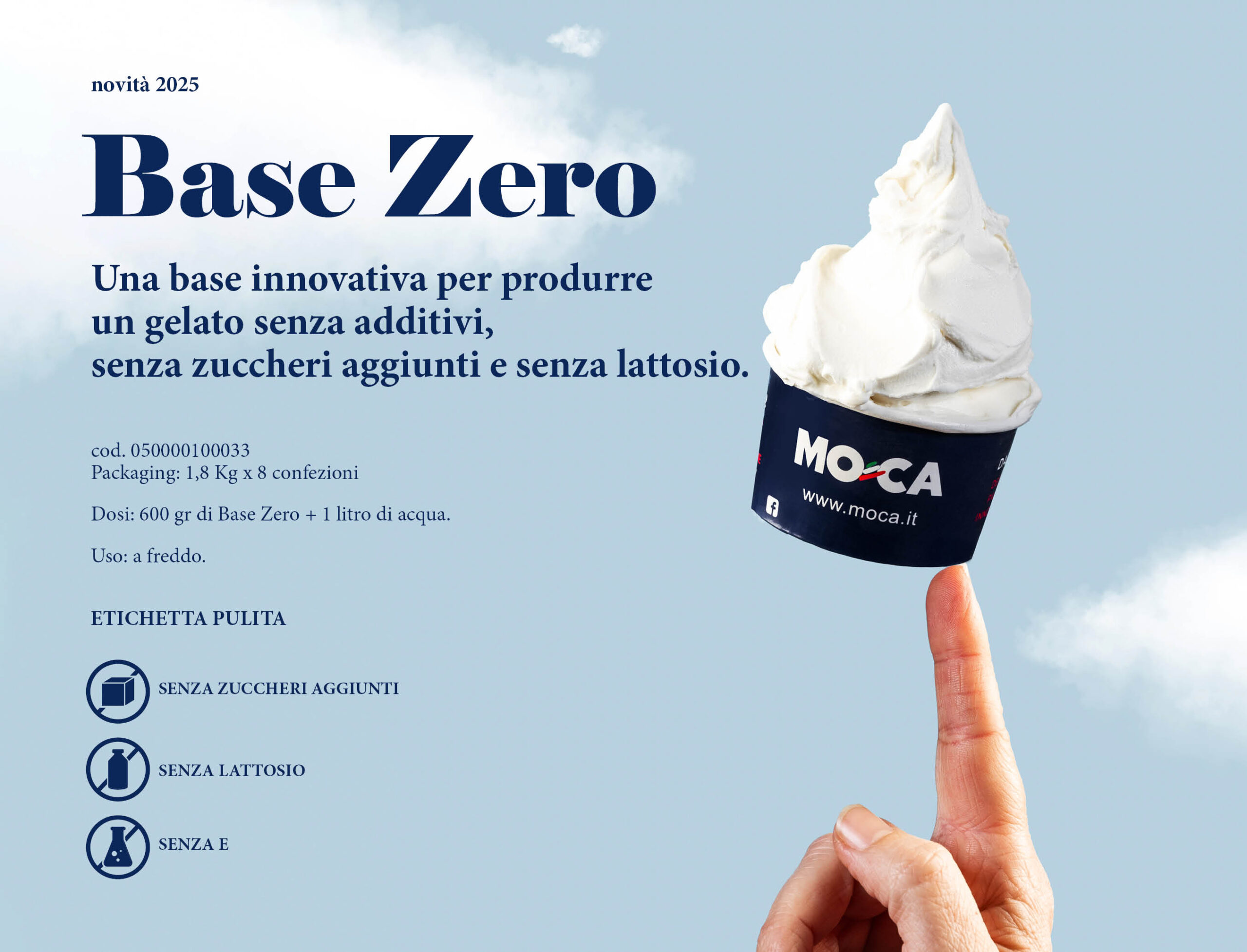 Base per gelato alle creme senza additivi, senza lattosio, senza zuccheri aggiunti