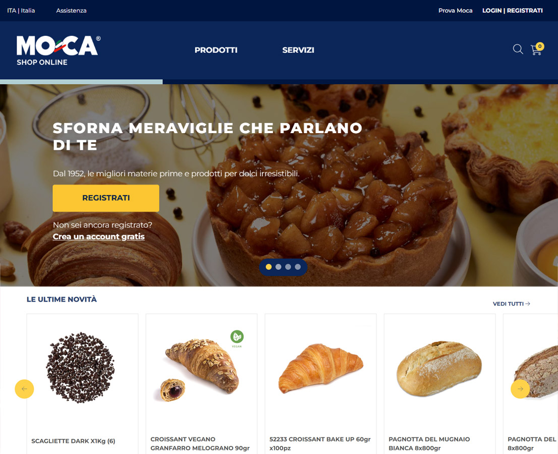 nuovo portale moca b2b per fare ordini online di prodotti pasticceria, panetteria, gelateria, horeca e packaging