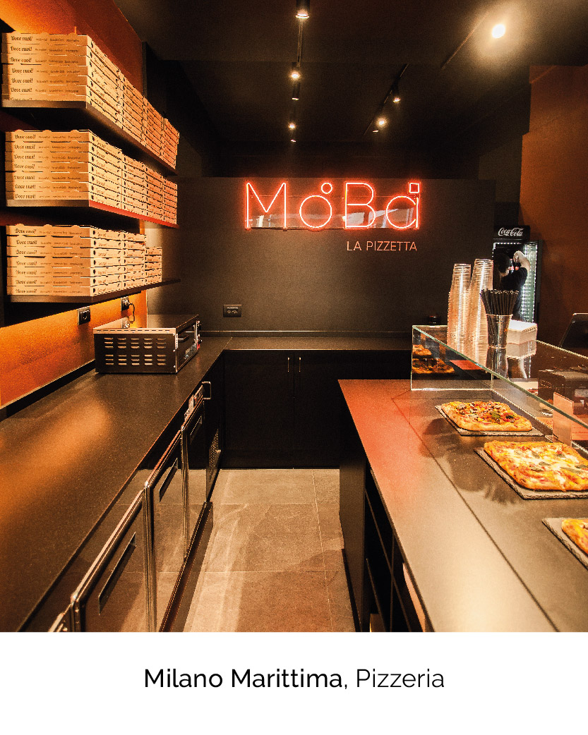 progettazione e arredamento pizzeria MO.BA Milano Marittima