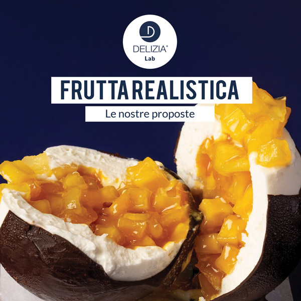 frutta realistica semifreddo a forma di cocco tagliato con inserto di mango